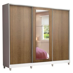 Guarda-Roupa Casal 100% MDF Madesa Eros 3 Portas de Correr com Espelho com Pés Branco/Rustic Cor:Bra - 3