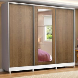 Guarda-Roupa Casal 100% MDF Madesa Eros 3 Portas de Correr com Espelho com Pés Branco/Rustic Cor:Bra - 2