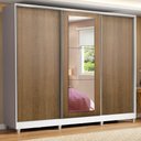 Ver imagem 1 de Guarda-Roupa Casal 100% MDF Madesa Eros 3 Portas de Correr com Espelho com Pés Branco/Rustic Cor:Bra