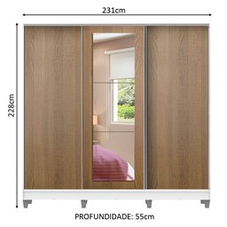 Guarda-Roupa Casal 100% MDF Madesa Eros 3 Portas de Correr com Espelho com Pés Branco/Rustic Cor:Bra - 4