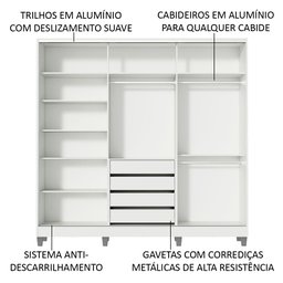 Guarda-Roupa Casal 100% MDF Madesa Eros 3 Portas de Correr com Espelho com Pés Branco/Rustic Cor:Bra - 6