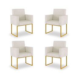 Kit 04 Poltronas Recepção Cor Bege - Base de Ferro Dourado - 1