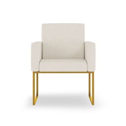 Kit 04 Poltronas Recepção Cor Bege - Base de Ferro Dourado - 2