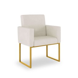Kit 04 Poltronas Recepção Cor Bege - Base de Ferro Dourado - 3