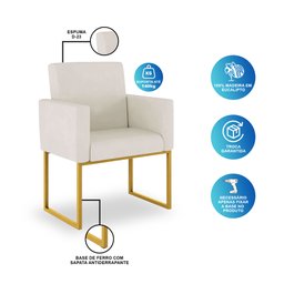 Kit 04 Poltronas Recepção Cor Bege - Base de Ferro Dourado - 4