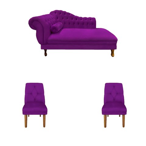 Kit 2 Cadeiras Helena + Recamier Barcelona 1,30 Veludo Roxo Dominic Decor
