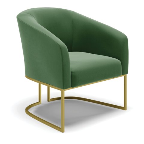 Poltrona Stella Suede Verde Base Industrial Dourada - D’Rossi