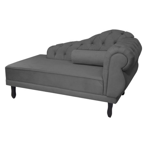Recamier Decorativo Divã Larissa Lado Esquerdo Suede Cinza Pés Madeira Ms Decor