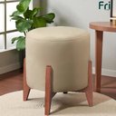 Ver imagem 2 de Puff Thor Luxo Madeira Maciça Tecido Veludo Bege Claro