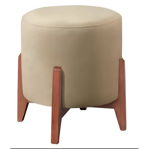 Puff Thor Luxo Madeira Maciça Tecido Veludo Bege Claro