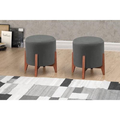 Puff Sala Quarto Redondo Decorativo Linho Veludo Classic - R$ 309,9