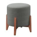 Ver imagem 1 de Puff Thor Luxo Madeira Maciça Tecido Linho Cinza