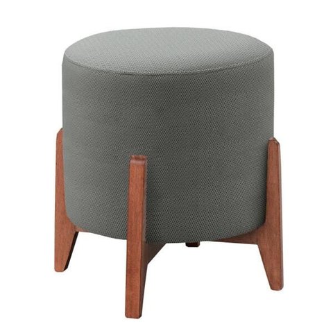 Puff Thor Luxo Madeira Maciça Tecido Linho Cinza