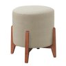 Puff Thor Luxo Banqueta Redonda Madeira Maciça - Tecido Linho Bege - 1