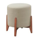 Ver imagem 1 de Puff Thor Luxo Banqueta Redonda Madeira Maciça - Tecido Linho Bege
