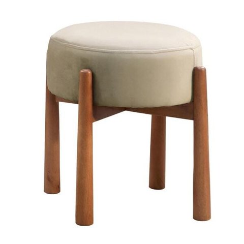Puff Lotus Luxo Madeira Maciça Tecido Linho Bege