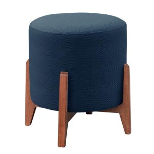 Puff Thor Luxo Madeira Maciça Tecido Veludo Azul