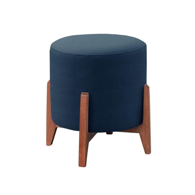 Puff Thor Luxo Madeira Maciça Tecido Veludo Azul