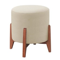 Puff Thor Luxo Madeira Maciça Veludo Bege Claro - 1