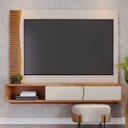 Ver imagem 4 de Painel Home Suspenso Egeu para Sala de Tv até 65 Polegadas Off White Matte Freijó Colibri