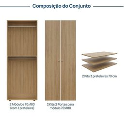 Guarda-roupa 2 Módulos 4 Portas 6 Prateleiras Frame Cabecasa madeiramadeira - 3