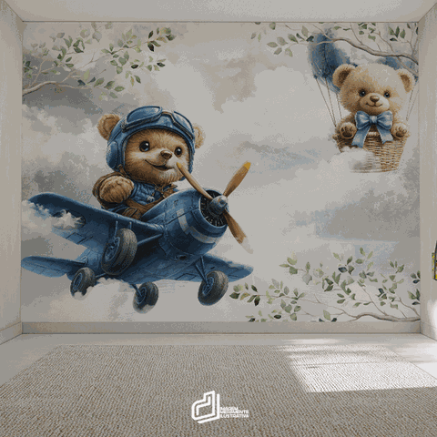 Papel de Parede Painel Bebê Ursinho Aviador
