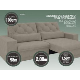 Sofá 3 Lugares Net Royale Assento Retrátil e Reclinável Areia 2,00M (L) - 2
