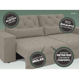 Sofá 3 Lugares Net Royale Assento Retrátil e Reclinável Areia 2,00M (L) - 5
