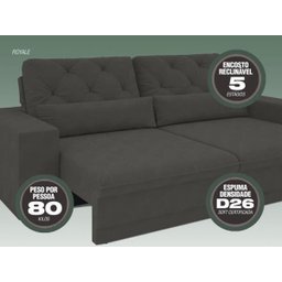 Sofá 3 Lugares Net Royale Assento Retrátil e Reclinável Cinza 2,00M (L) - 7