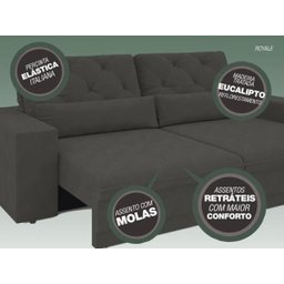 Sofá 3 Lugares Net Royale Assento Retrátil e Reclinável Cinza 2,00M (L) - 6