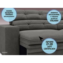 Sofá Pegasus 2,00M Assento Retrátil e Reclinável Velosuede Cinza - Netsofás - 2