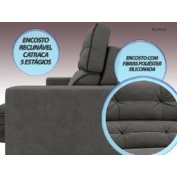 Sofá Pegasus 2,00M Assento Retrátil e Reclinável Velosuede Cinza - Netsofás - 5
