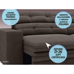 Sofá Pegasus 2,00M Assento Retrátil e Reclinável Velosuede Chocolate - Netsofás - 2