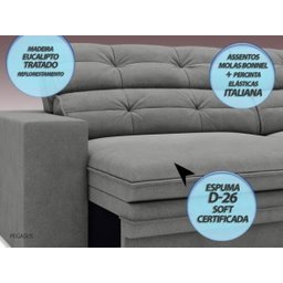 Sofá Pegasus 2,00M Assento Retrátil e Reclinável Velosuede Grafite - Netsofás - 2