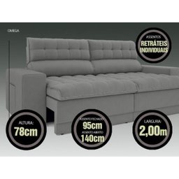 Sofá Omega 2,00M Assento Retrátil e Reclinável Velosuede Grafite - NetSofás - 3