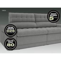 Sofá Omega 2,00M Assento Retrátil e Reclinável Velosuede Grafite - NetSofás - 2