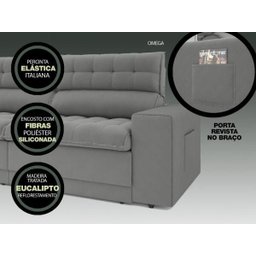 Sofá Omega 2,00M Assento Retrátil e Reclinável Velosuede Grafite - NetSofás - 5