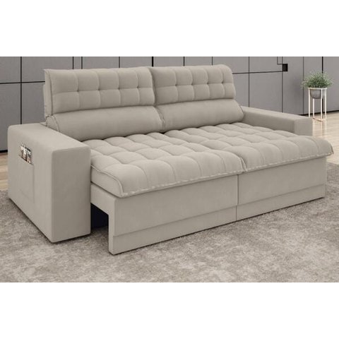 Sofá Omega 2,00M Assento Retrátil e Reclinável Velosuede Areia - Netsofás