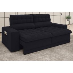Sofá Omega 2,00M Assento Retrátil e Reclinável Velosuede Preto - NetSofás - 1