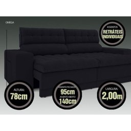 Sofá Omega 2,00M Assento Retrátil e Reclinável Velosuede Preto - NetSofás - 3