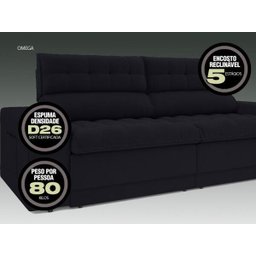 Sofá Omega 2,00M Assento Retrátil e Reclinável Velosuede Preto - NetSofás - 2