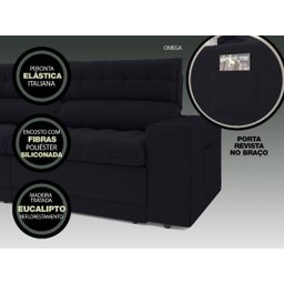 Sofá Omega 2,00M Assento Retrátil e Reclinável Velosuede Preto - NetSofás - 5
