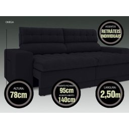 Sofá Omega 2,50M Assento Retrátil e Reclinável Velosuede Preto - NetSofás - 4 Sofá Omega 2,50M Assento Retrátil e Reclinável Velosuede Preto - NetSofás - 4