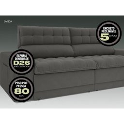 Sofá Omega 2,00M Assento Retrátil e Reclinável Velosuede Cinza - NetSofás - 2