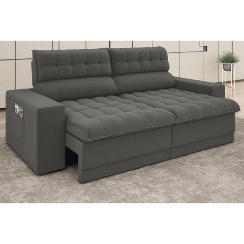 Sofá Omega 2,00M Assento Retrátil e Reclinável Velosuede Cinza - NetSofás