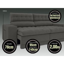 Sofá Omega 2,00M Assento Retrátil e Reclinável Velosuede Cinza - NetSofás - 3