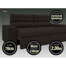 Sofá Omega 2,00M Assento Retrátil e Reclinável Velosuede Chocolate - NetSofás - 3
