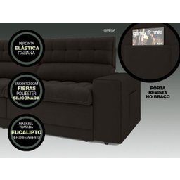 Sofá Omega 2,00M Assento Retrátil e Reclinável Velosuede Chocolate - NetSofás - 5