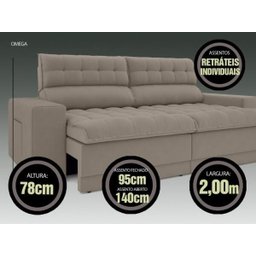 Sofá Omega 2,00M Assento Retrátil e Reclinável Velosuede Bege - NetSofás - 3