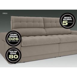Sofá Omega 2,00M Assento Retrátil e Reclinável Velosuede Bege - NetSofás - 2